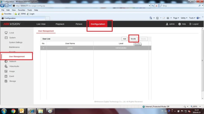 Change the Hikvision Password on Web