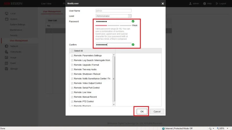 Change the Hikvision Password on Web