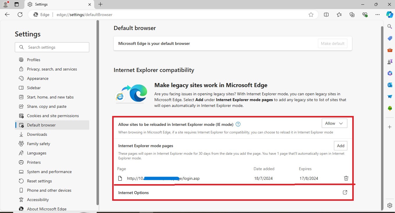 Enable IE Mode for cctv