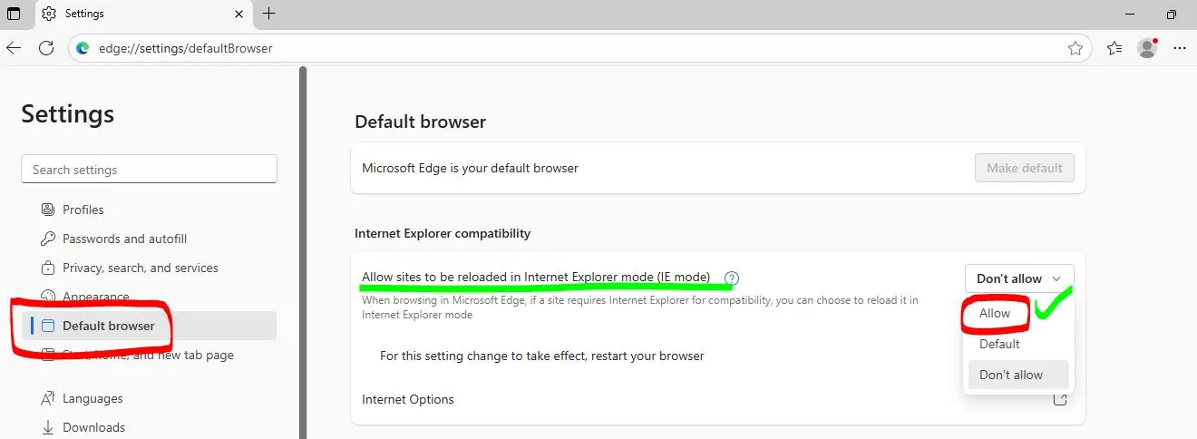 Allow sites to be reloaded in Internet Explorer mode