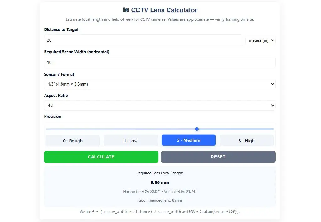 CCTV Lens Calculator CCTV Lens Calculator