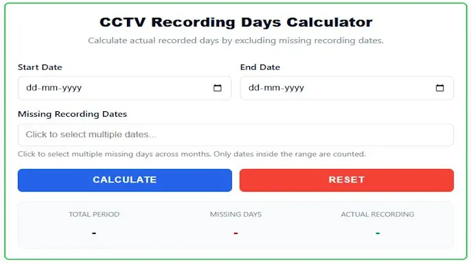 CCTV Recording Days Calculator – Get Accurate Recording Duration 1 CCTV Recording Days Calculator