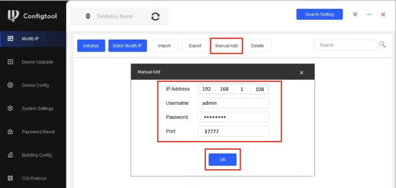 Dahua ConfigTool Download, Setup, and Configuration Guide 5 Manually add Device in IP Configtool